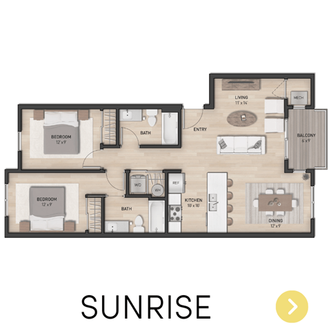Floor plan for 2 beds, 2 baths, 950 sqft